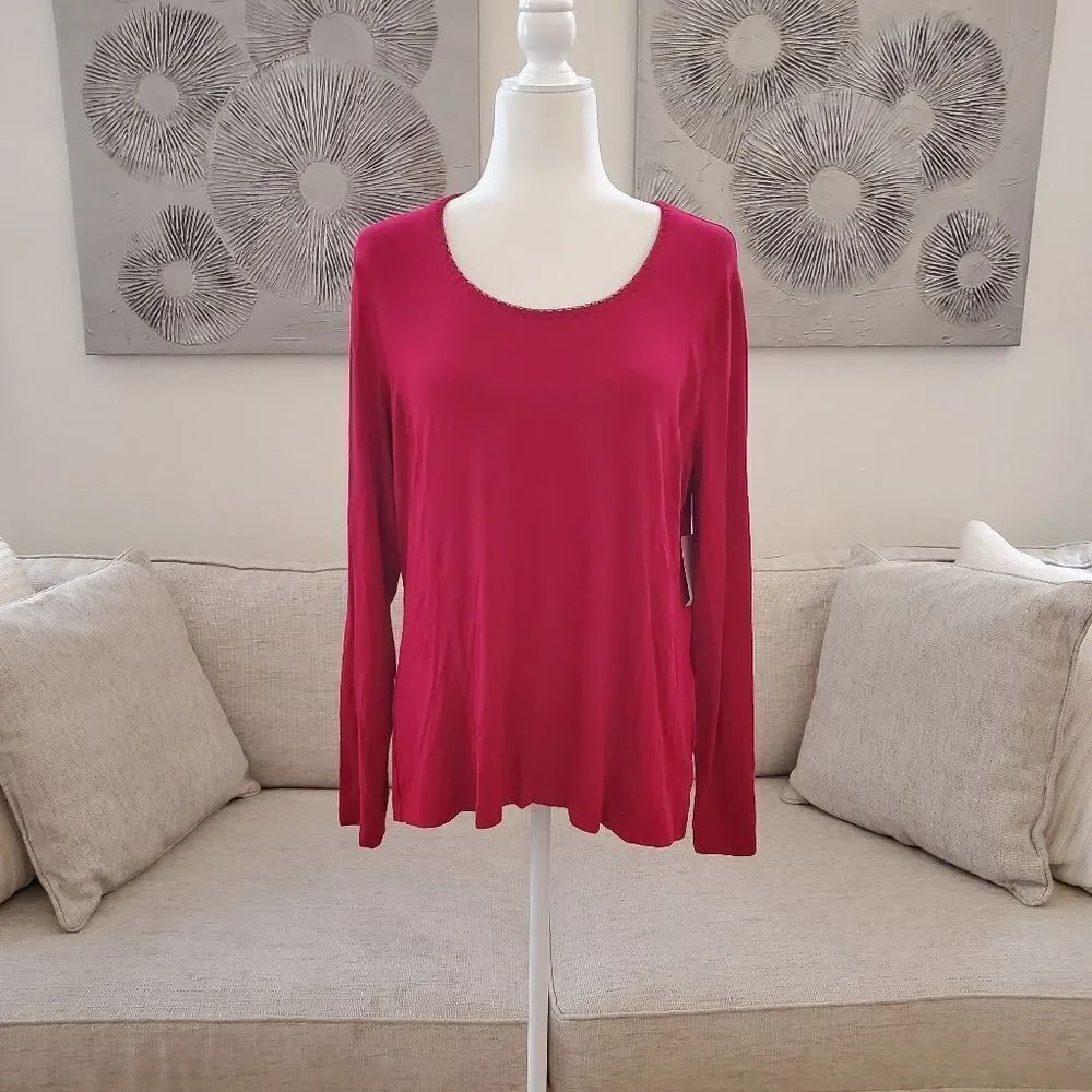 Coldwater Creek Embellished Neckline Longsleeve Top Size Large